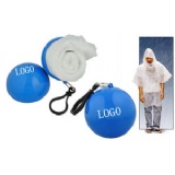 Plastic poncho tucked inside plastic ball with carabiner