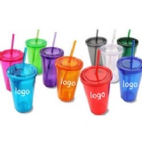 16 oz. Double wall cup with straw