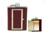 Stainless Steel Hip Leather Flask with Cigarette Holder